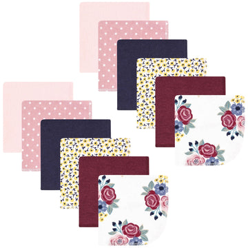 Hudson Baby Unisex Baby Flannel Washcloths, Blush Navy Floral 12Pk, One Size