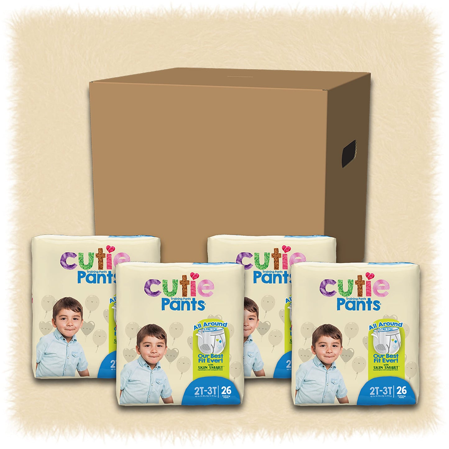 Cuties Boys 2T/3T Refastenable Potty Training Pants, Hypoallergenic With Skin Smart, 104 Count
