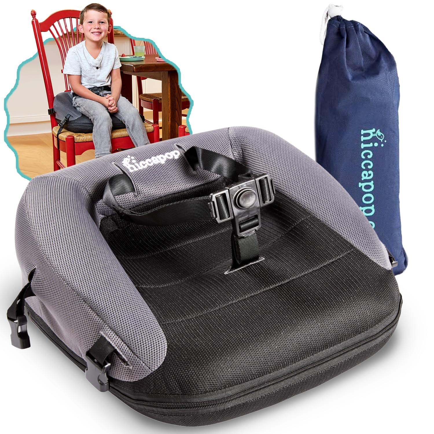 Hiccapop NeoBoost Inflatable Toddler Booster Seat for Dining Table - Portable, Quick-Inflate Design - Anti-Slip Base, Secure Str