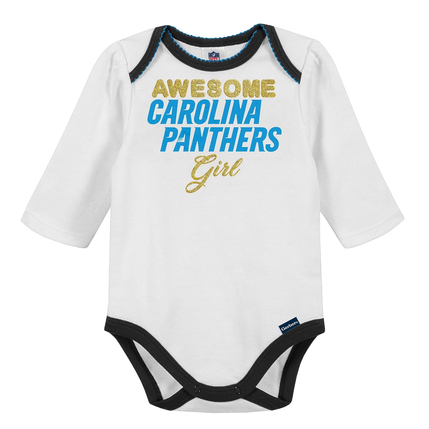 Nfl Baby Girls' 3Pc Bodysuit, Footed Pant, & Cap Set, Carolina Panthers, 6-9 Months