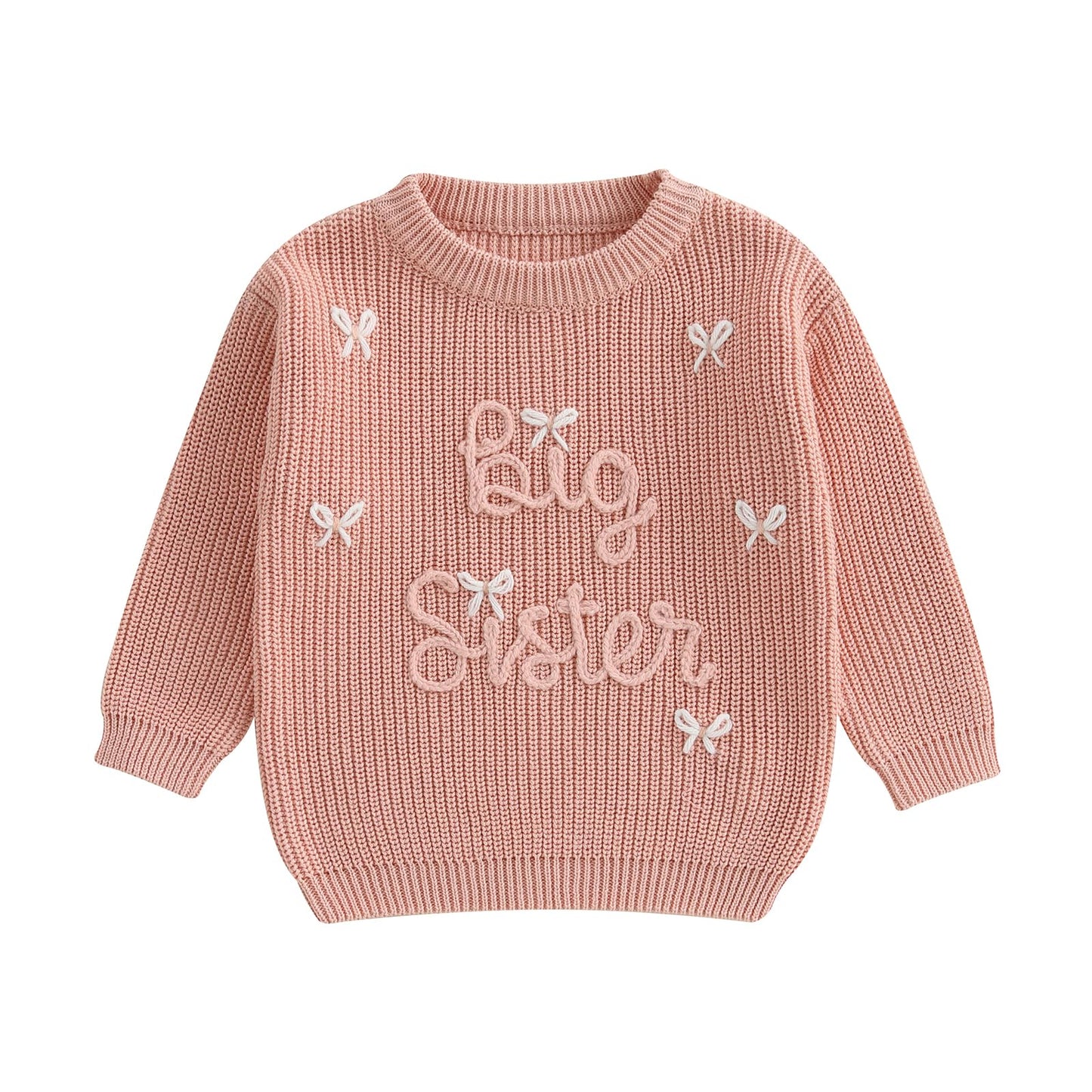 Amnnchya Toddler Infant Baby Girl Knit Sweater Big Sister Little Sister Matching Outfits Long Sleeve Pullover Sweatshirt (Pink B