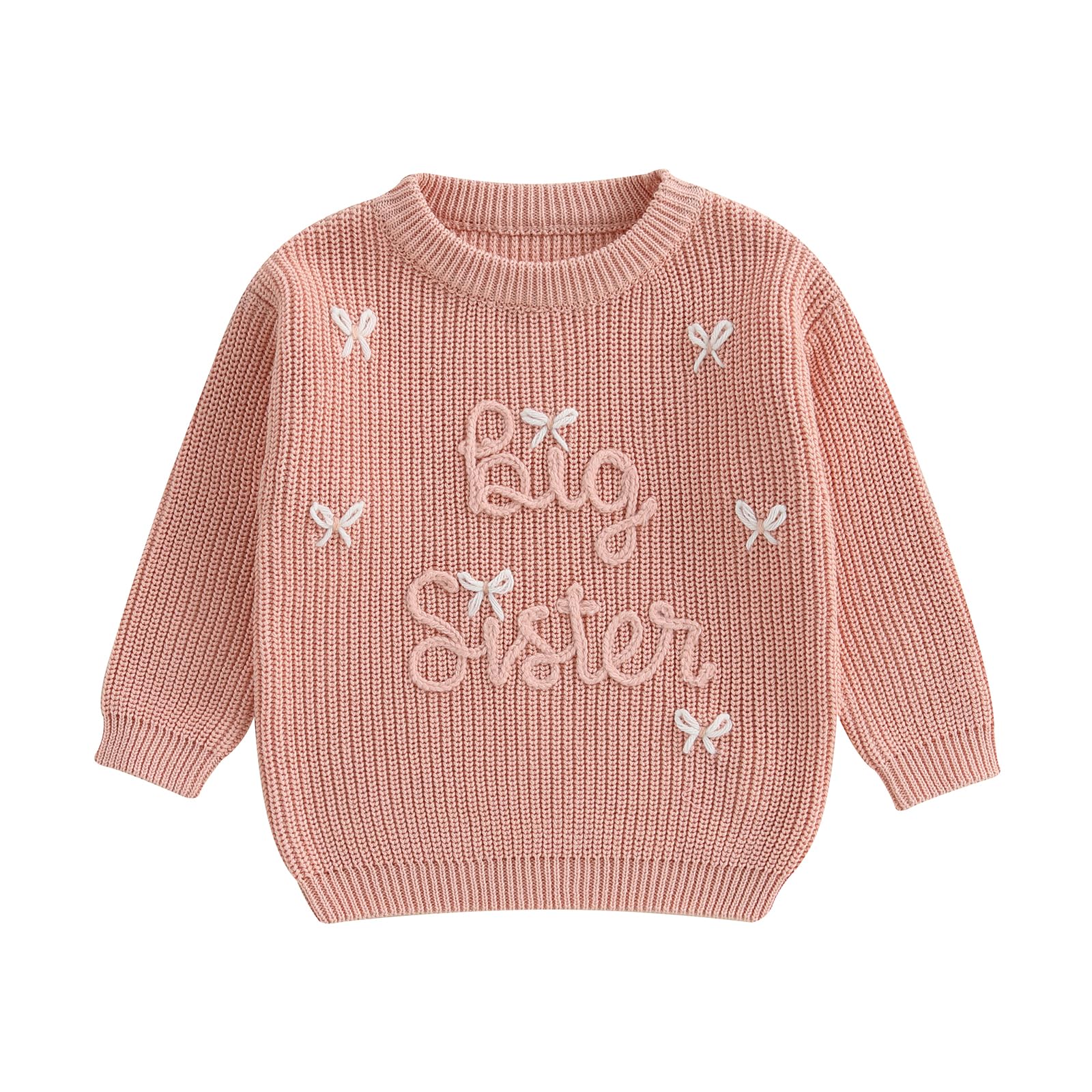Amnnchya Toddler Infant Baby Girl Knit Sweater Big Sister Little Sister Matching Outfits Long Sleeve Pullover Sweatshirt (Pink B