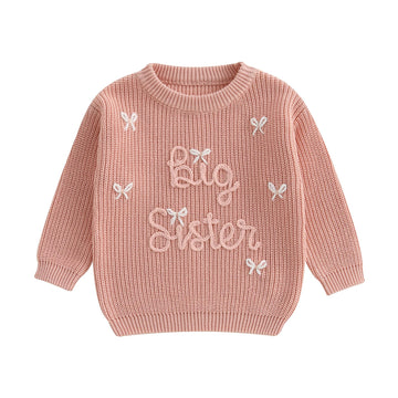 Amnnchya Toddler Infant Baby Girl Knit Sweater Big Sister Little Sister Matching Outfits Long Sleeve Pullover Sweatshirt (Pink B