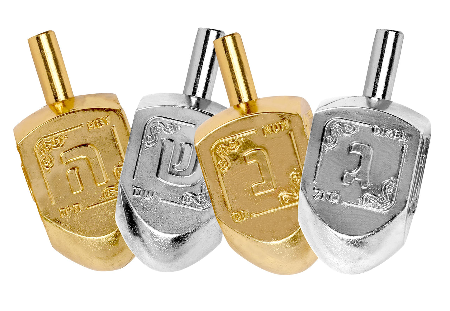 Hanukkah Dreidels - Metallic Gold And Silver Dreidel - 4 Pack Medium