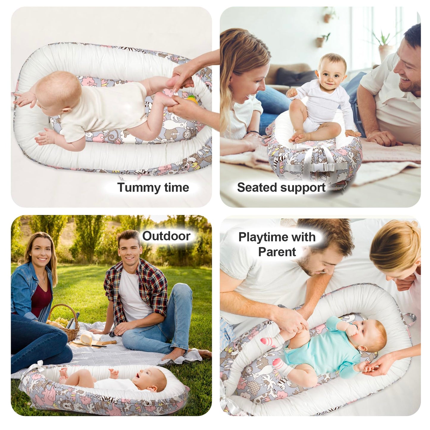 Jocute Baby Lounger, Portable Newborn Lounger, Organic Cotton Infant Nest Cover, Adjustable Infant Lounger, Ultra Baby Gift, Bab