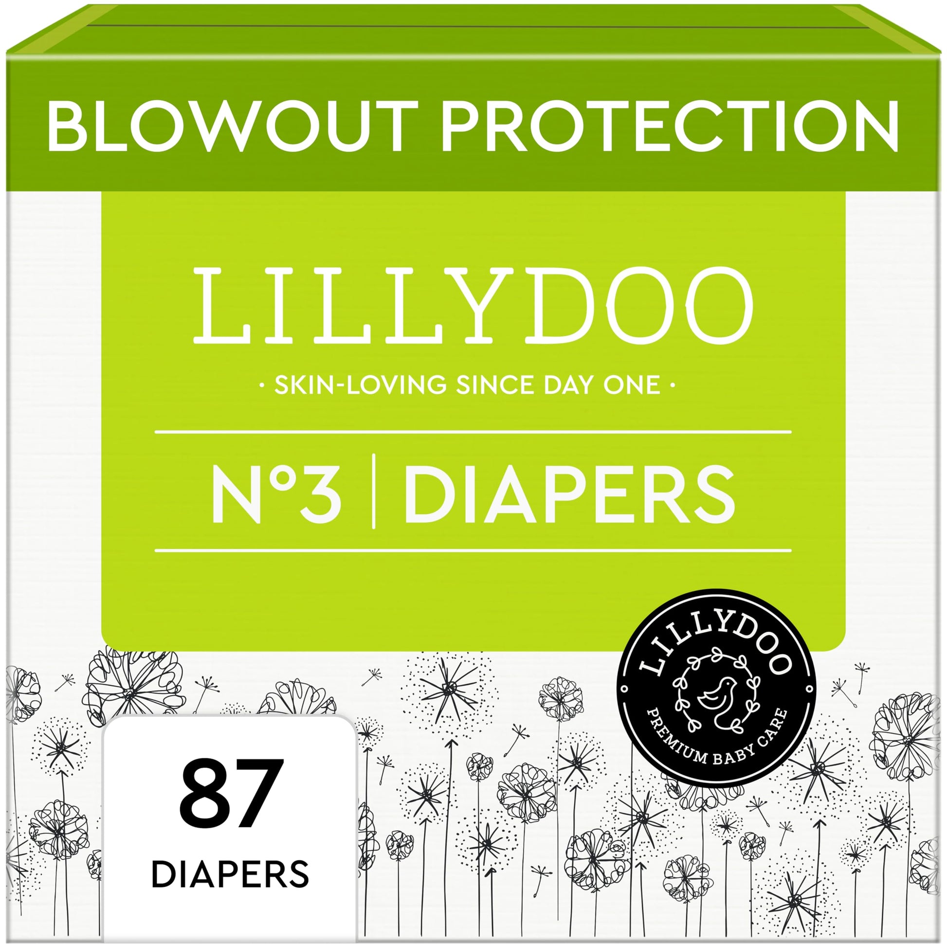 LILLYDOO Baby Diapers - Size 3 (13-22 lbs), Half-Monthly Supply (87 Count), Leak Protection, Skin-Friendly, Ultrasoft, Perfume- 