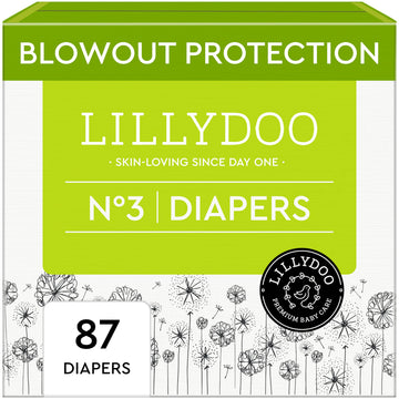 LILLYDOO Baby Diapers - Size 3 (13-22 lbs), Half-Monthly Supply (87 Count), Leak Protection, Skin-Friendly, Ultrasoft, Perfume- 