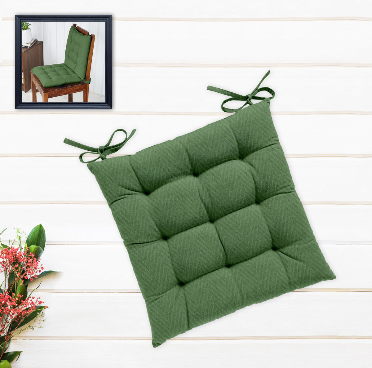 Oasis Home Collection Cotton Shell | Mixfiber Filled |Multipurpose Chair Cushion/Pad with Ties  Pack of 1 (40x40CM  16inchx16inch, D