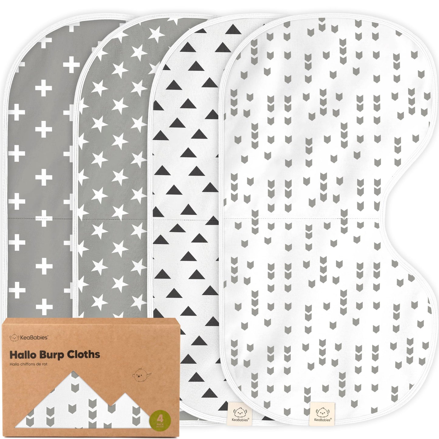 KeaBabies 4-Pack Baby Burp Cloths Baby Girl, Boy - Organic Cotton Burp Cloth, Extra Large, Absorbent, Soft Burping Cloths & Bibs