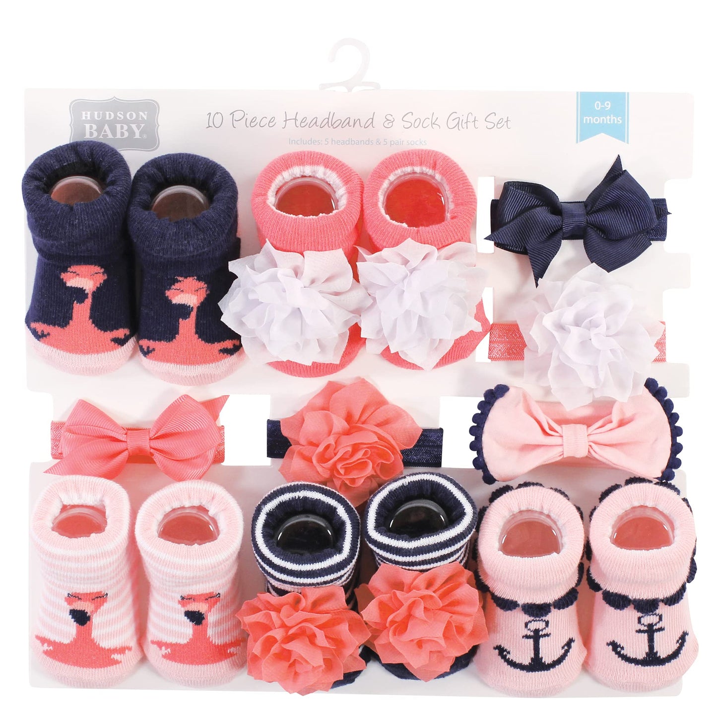 Hudson Baby Baby Girls' Headband And Socks Giftset, Flamingo 10-Pack, One Size