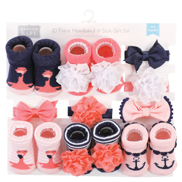 Hudson Baby Baby Girls' Headband And Socks Giftset, Flamingo 10-Pack, One Size