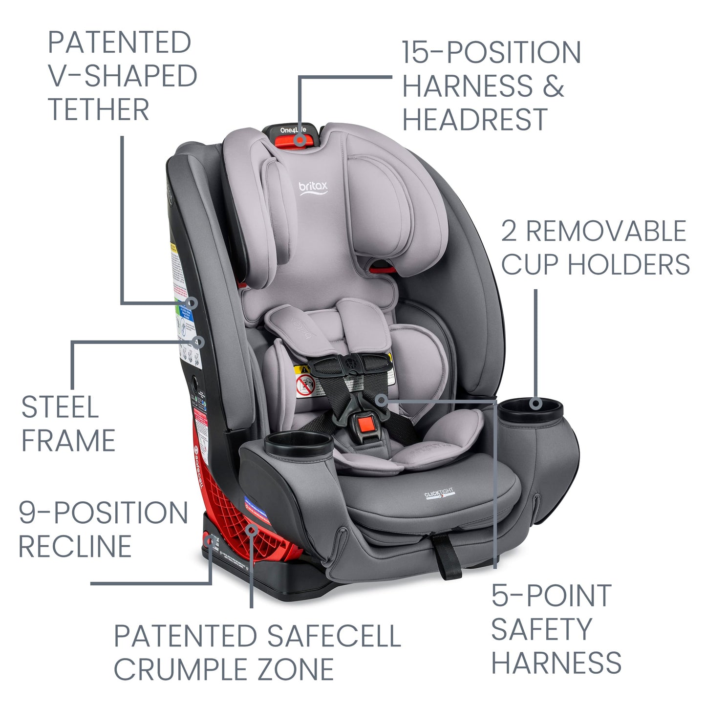 Britax One4Life Convertible Infant Car Seat, 10 Years Of Use From 5 To 120 Pounds, Converts From Rear-Facing To Forward-Facing B