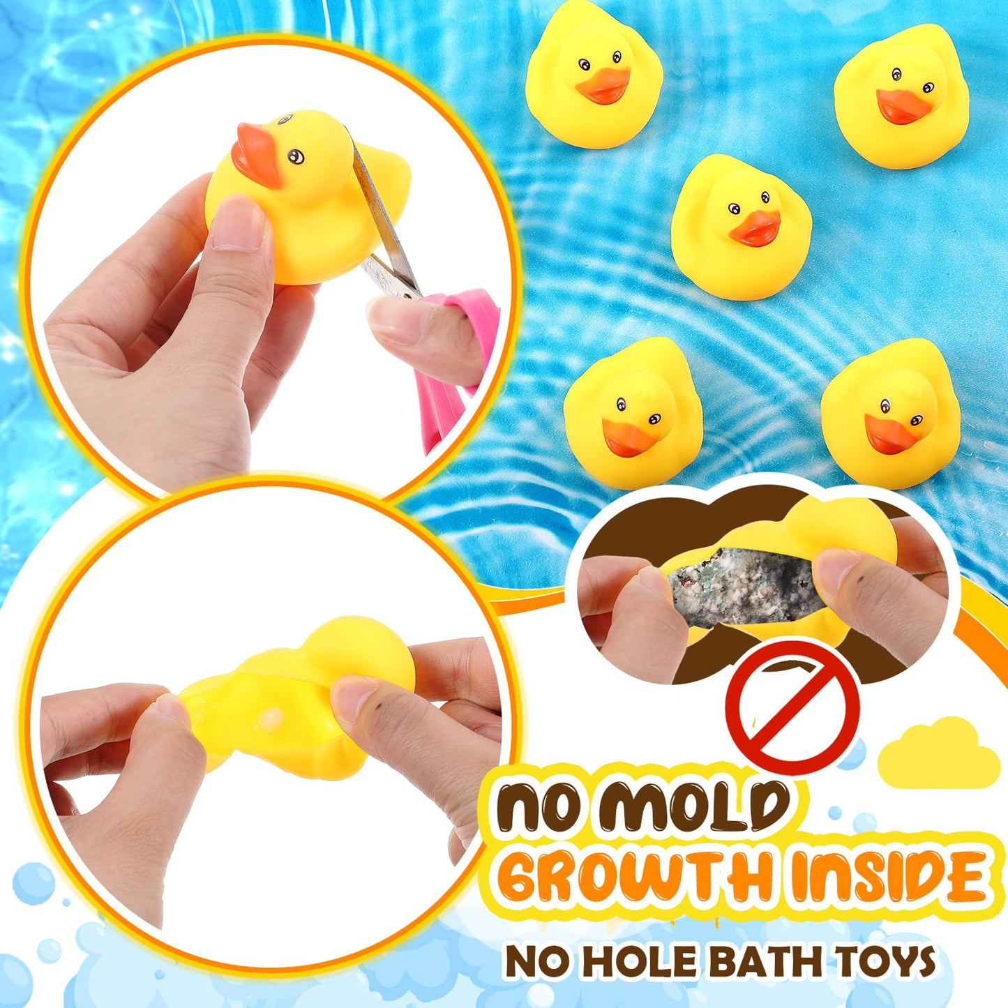 Lenwen 50 Pcs 2.2 Inch Waterproof No Hole Rubber Ducks Bath Toy with Sealed Plug Without Hole Bathtub Floating Bath Toy for Birt