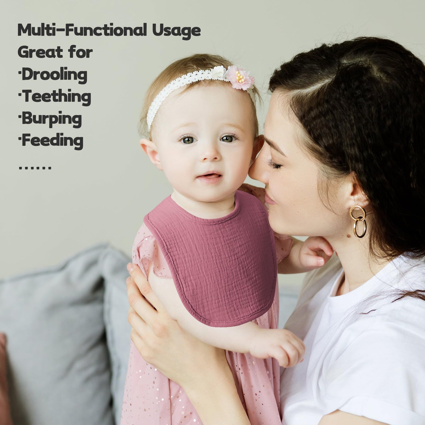 Susurration Muslin Baby Drool Bibs 10Pack Soft Square Adjustable Bandana Bibs For Unisex Newborn Baby Girls&Boys (Plum)