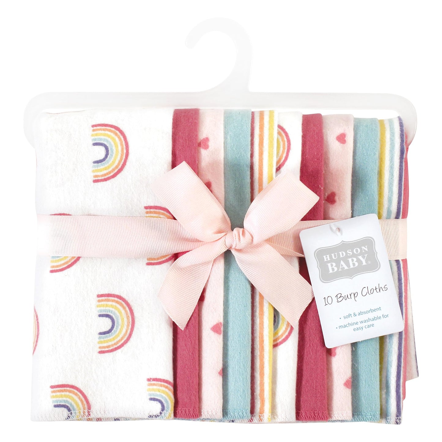 Hudson Baby Unisex Baby Cotton Flannel Burp Cloths, Creative Rainbow 10-Pack, One Size