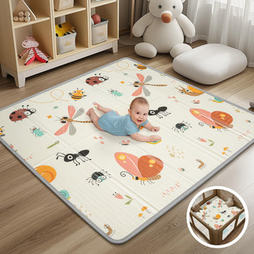 Foldable Baby Play Mat - PIGLOG 50X50 Waterproof Playpen Mat for Babies and Toddlers Kids, Safe Foam Playmat for Tummy Time, Rev