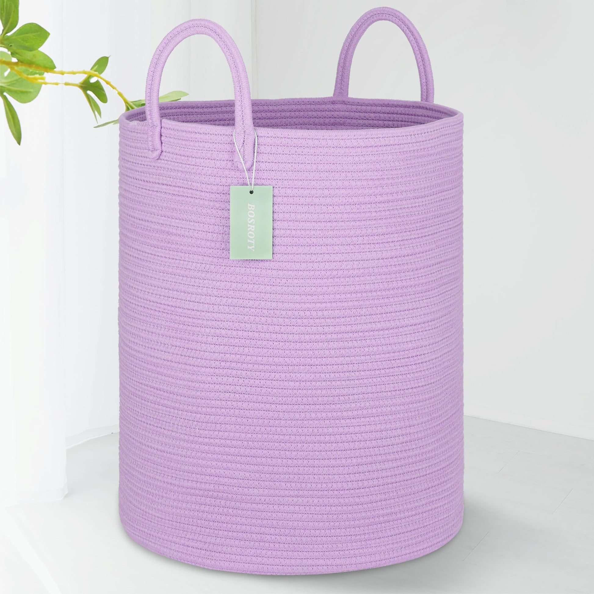 Bosroty Large Cotton Rope Laundry Hamper 65L, Baby Nursery Hamper Bin With Handles, Woven Storage Basket For Living Room Bedroom