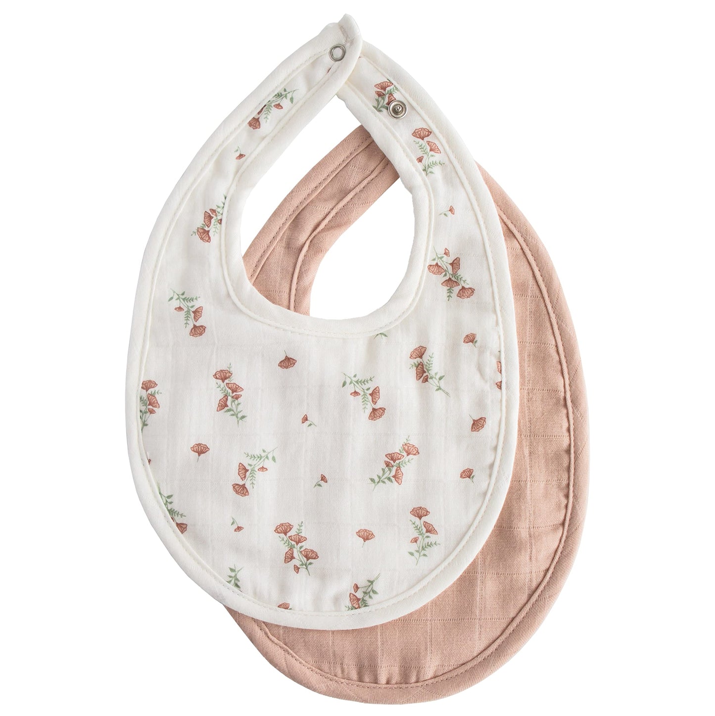 mushie Muslin Baby Bib | Soft Cotton for Infant Drips, Drools & Feedings | Adjustable Fit | 2 Pack (Blush/Pink Floral)