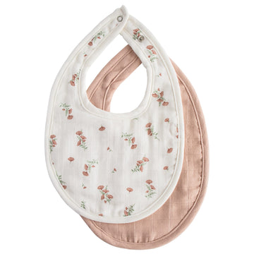 mushie Muslin Baby Bib | Soft Cotton for Infant Drips, Drools & Feedings | Adjustable Fit | 2 Pack (Blush/Pink Floral)