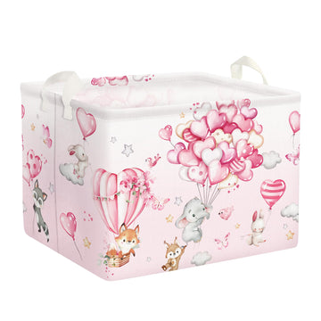 Clastyle Hot Air Balloon Animal Baby Laundry Hamper Kid Storage Basket Boy Girl Gift Toy Box Pink Collapsible Large Clothes Orga