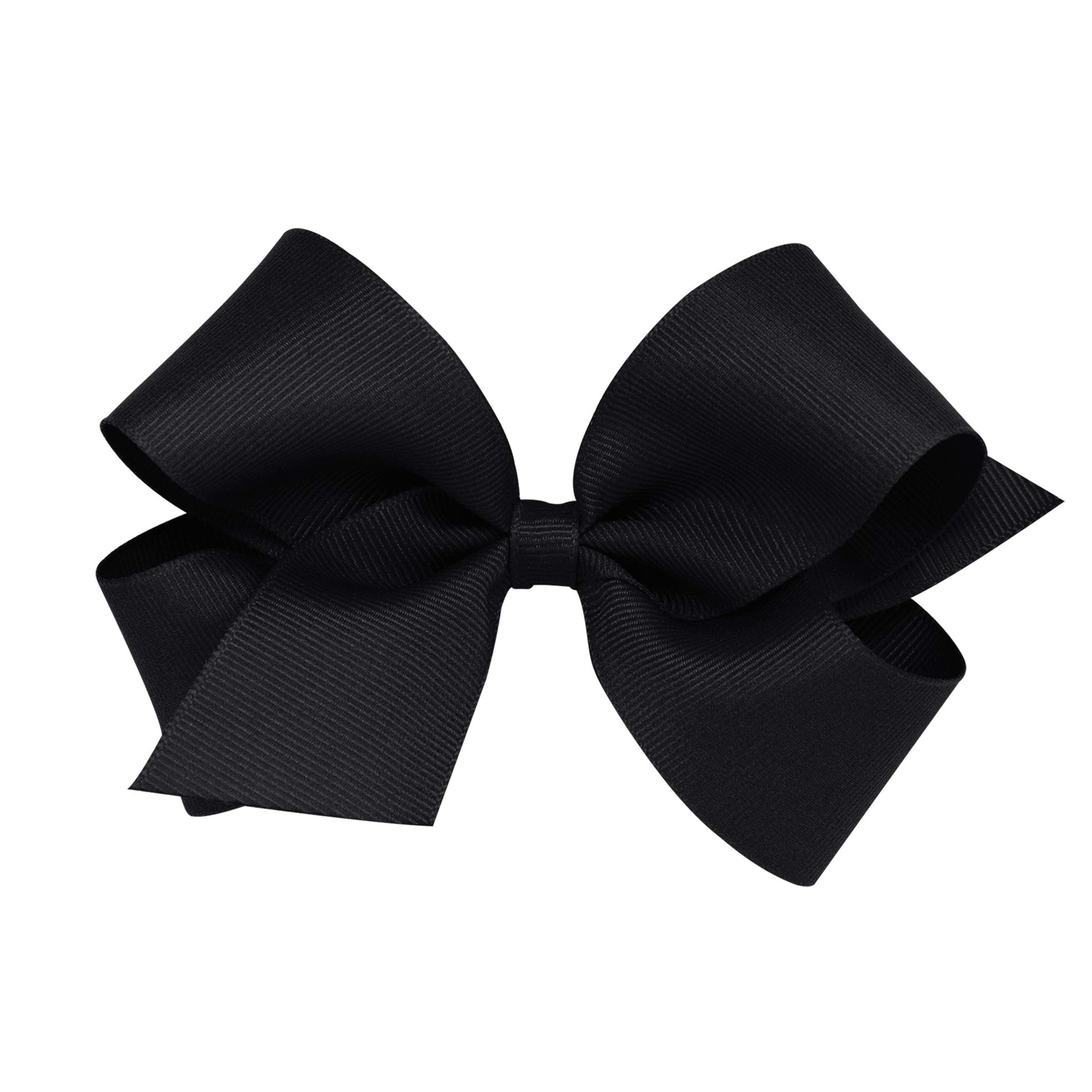 Wee Ones Girls' Classic Grosgrain Hair Bow With Plain Wrap Center On A Weestay Hair Clip, Handmade, Medium Sized Bow, Black
