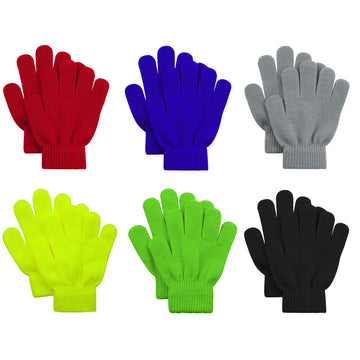 6 Pairs Kids Magic Gloves Winter Warm Full Fingers Gloves Soft Knitted Mittens For Baby Boys Girls Red&Dark Blue&Gray