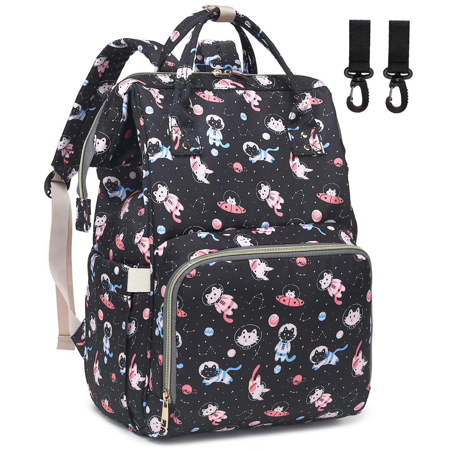 Dezcrab Cat Baby Diaper Bag Backpack for Women, Large Capacity Waterproof Maternity Travel Nappy Backpacks with Stroller Straps