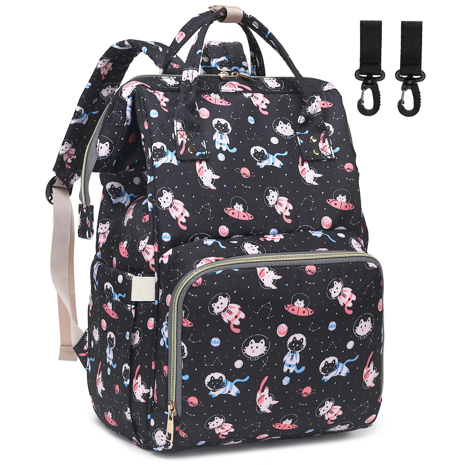 Dezcrab Cat Baby Diaper Bag Backpack for Women, Large Capacity Waterproof Maternity Travel Nappy Backpacks with Stroller Straps