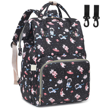 Dezcrab Cat Baby Diaper Bag Backpack for Women, Large Capacity Waterproof Maternity Travel Nappy Backpacks with Stroller Straps