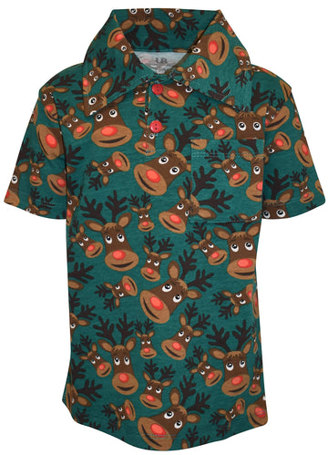 Unique Baby Boys Green Reindeer Collared Christmas Polo T Shirt (7, Reindeer)