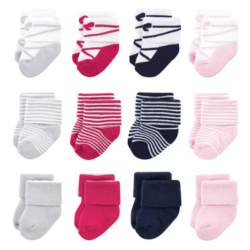 Luvable Friends Unisex Baby Newborn And Baby Terry Socks, Stripe Ballet, 0-6 Months