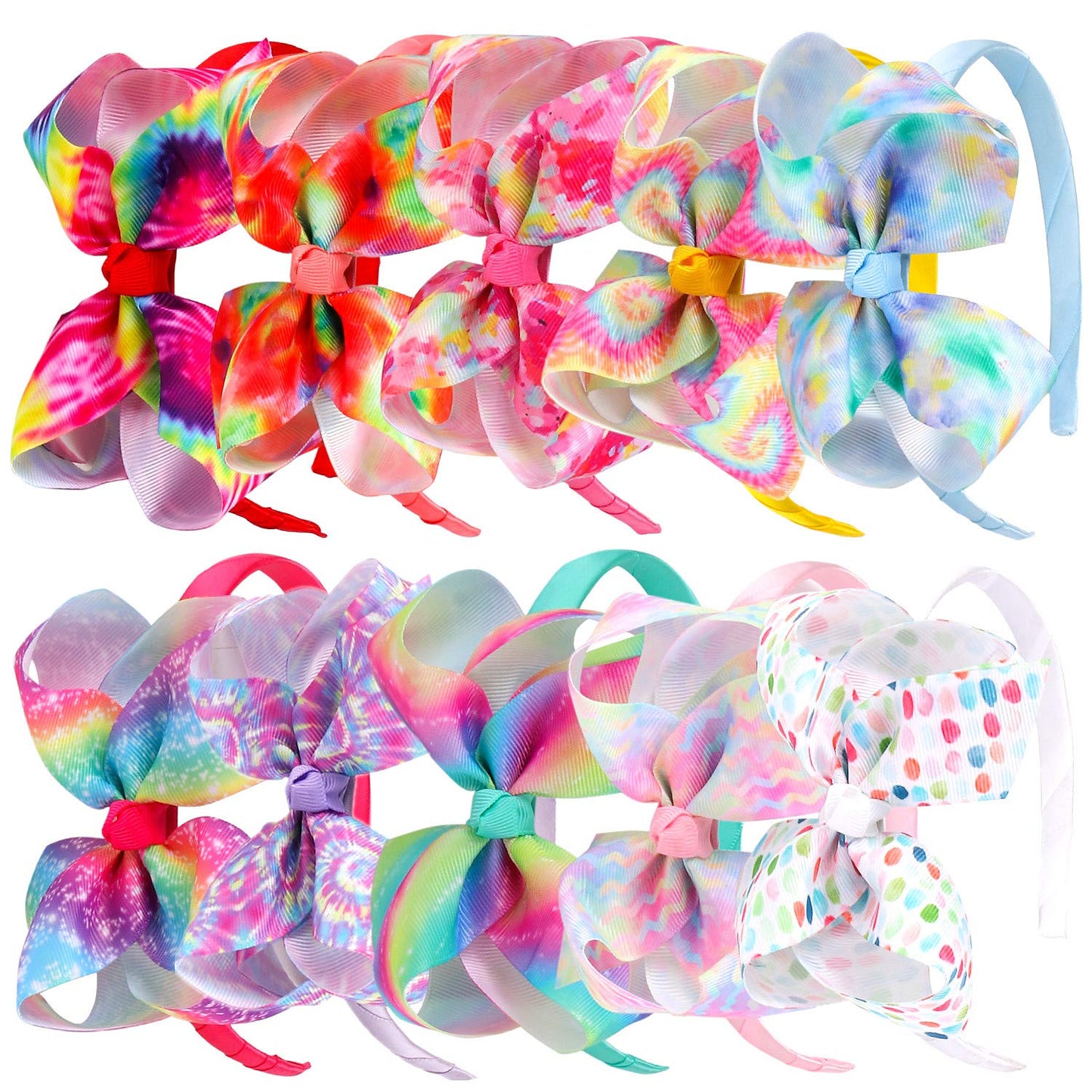10Pcs Grosgrain Bows Headbands For Girls,Tie Dye Hair Bows Hairbands,Dance Party Head Bands Accessories For Baby Girls Toddlers