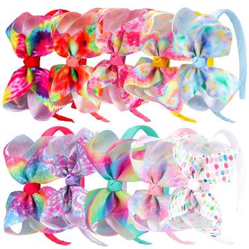 10Pcs Grosgrain Bows Headbands For Girls,Tie Dye Hair Bows Hairbands,Dance Party Head Bands Accessories For Baby Girls Toddlers