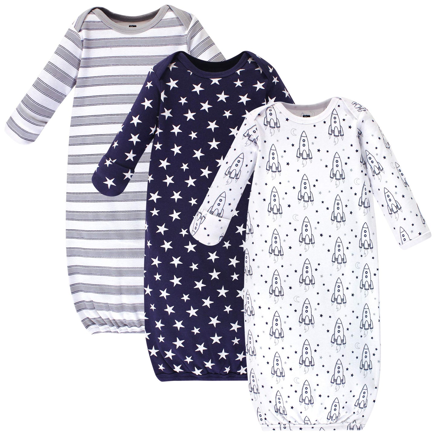 Hudson Baby Unisex Cotton Gowns, Rocket Ship, 0-6 Months
