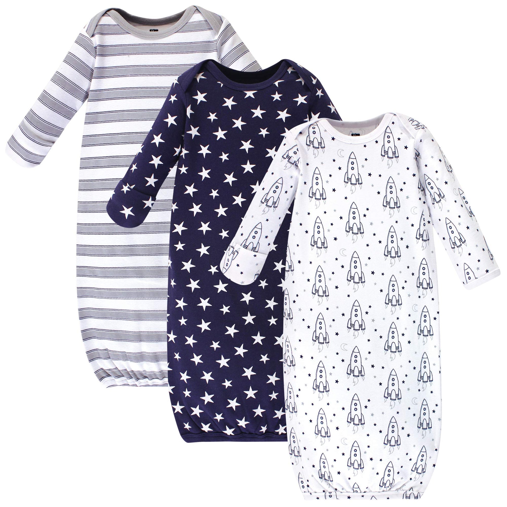 Hudson Baby Unisex Cotton Gowns, Rocket Ship, 0-6 Months