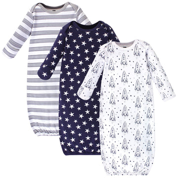 Hudson Baby Unisex Cotton Gowns, Rocket Ship, 0-6 Months