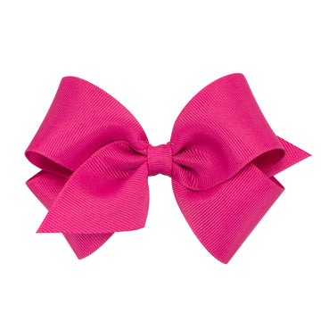 Wee Ones Girls' Classic Grosgrain Hair Bow With Plain Wrap Center On A Weestay Hair Clip, Handmade, Small Sized Bow, Shocking Pi