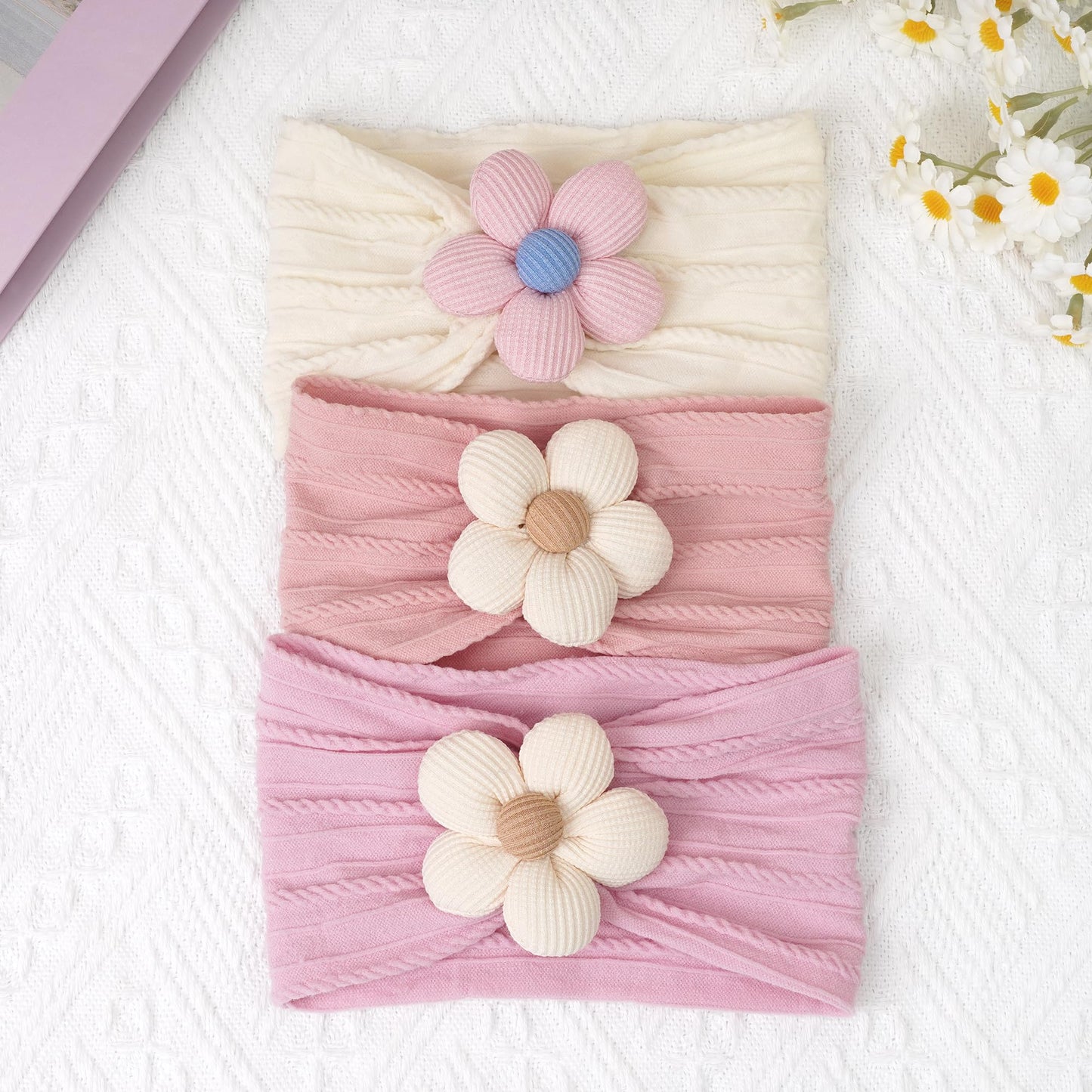 C  Llot 3 Pcs Baby Girl Headbands With Flower Nylon Headbands Soft Stretchy Headwear Hair Accessories For Newborn Infant Toddler