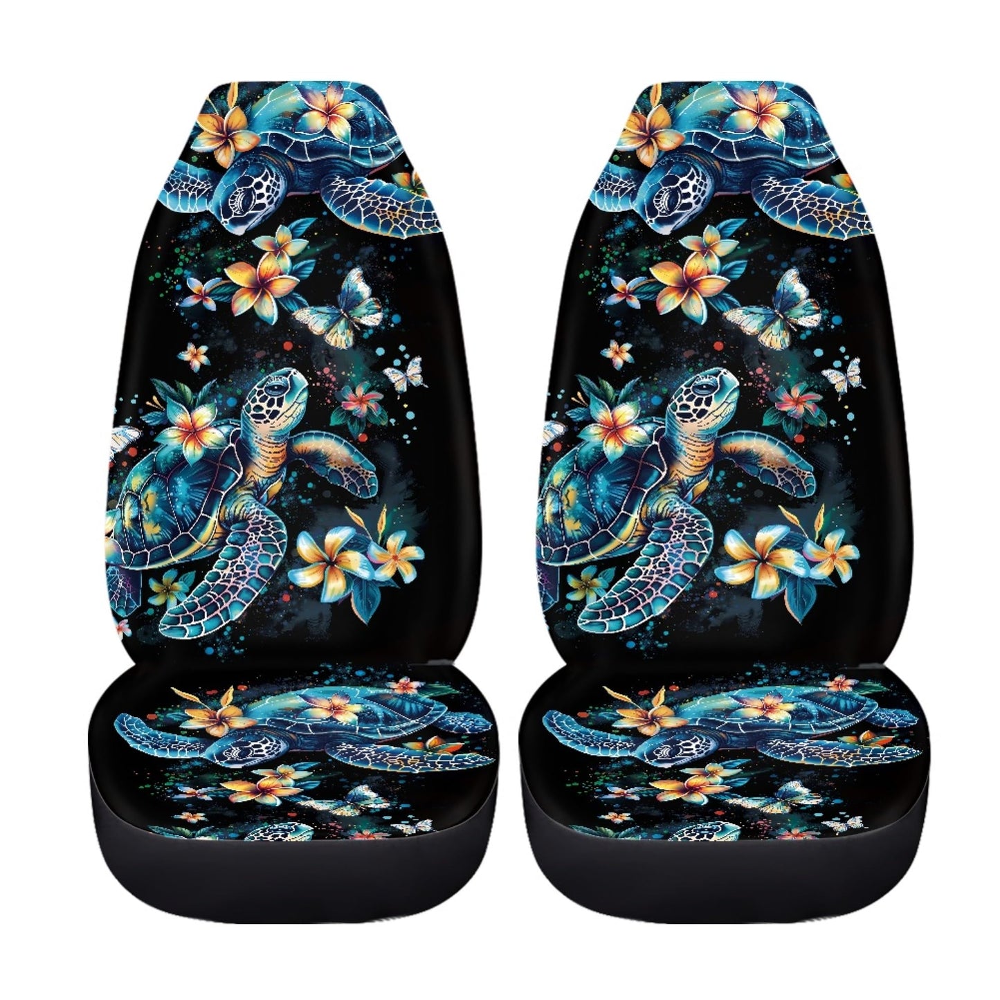 Quelytytrip Sea Turtle Floral Print Car Seat Cover for Women Men,Universal Front Seats Protector Fit for Most Cars,Blue Turtle C