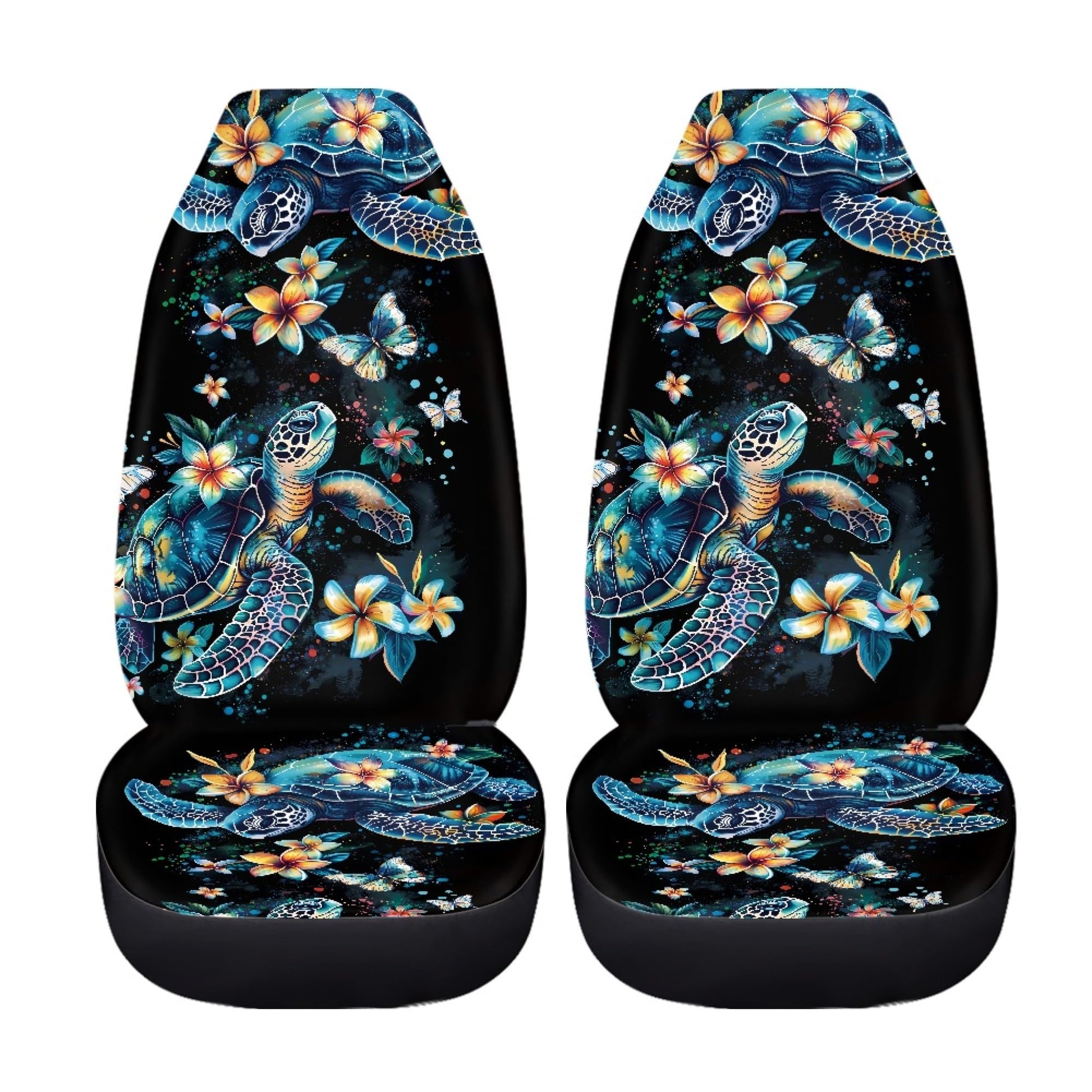 Quelytytrip Sea Turtle Floral Print Car Seat Cover for Women Men,Universal Front Seats Protector Fit for Most Cars,Blue Turtle C