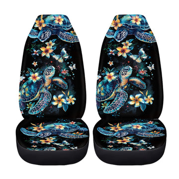 Quelytytrip Sea Turtle Floral Print Car Seat Cover for Women Men,Universal Front Seats Protector Fit for Most Cars,Blue Turtle C