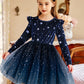 Arshiner Girls Velvet Dresses Toddler Tulle Tutu Fall Long Sleeve Formal Outfit Navy Gradient 4T