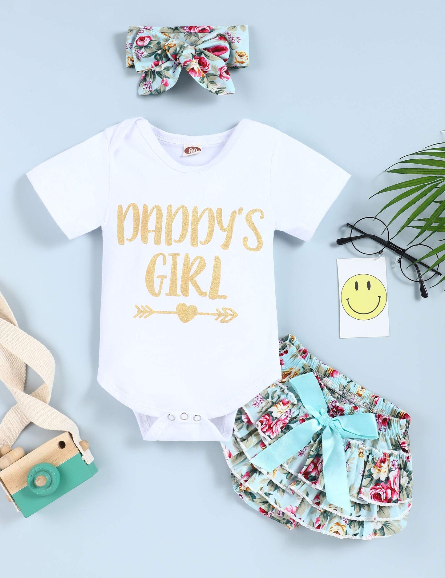 Kissb Newborn Baby Girl Clothes Outfits Little Girl Daddy'S Princess Romper Bodysuit Floral Shorts 3Pcs Infant Clothing Set (0-3