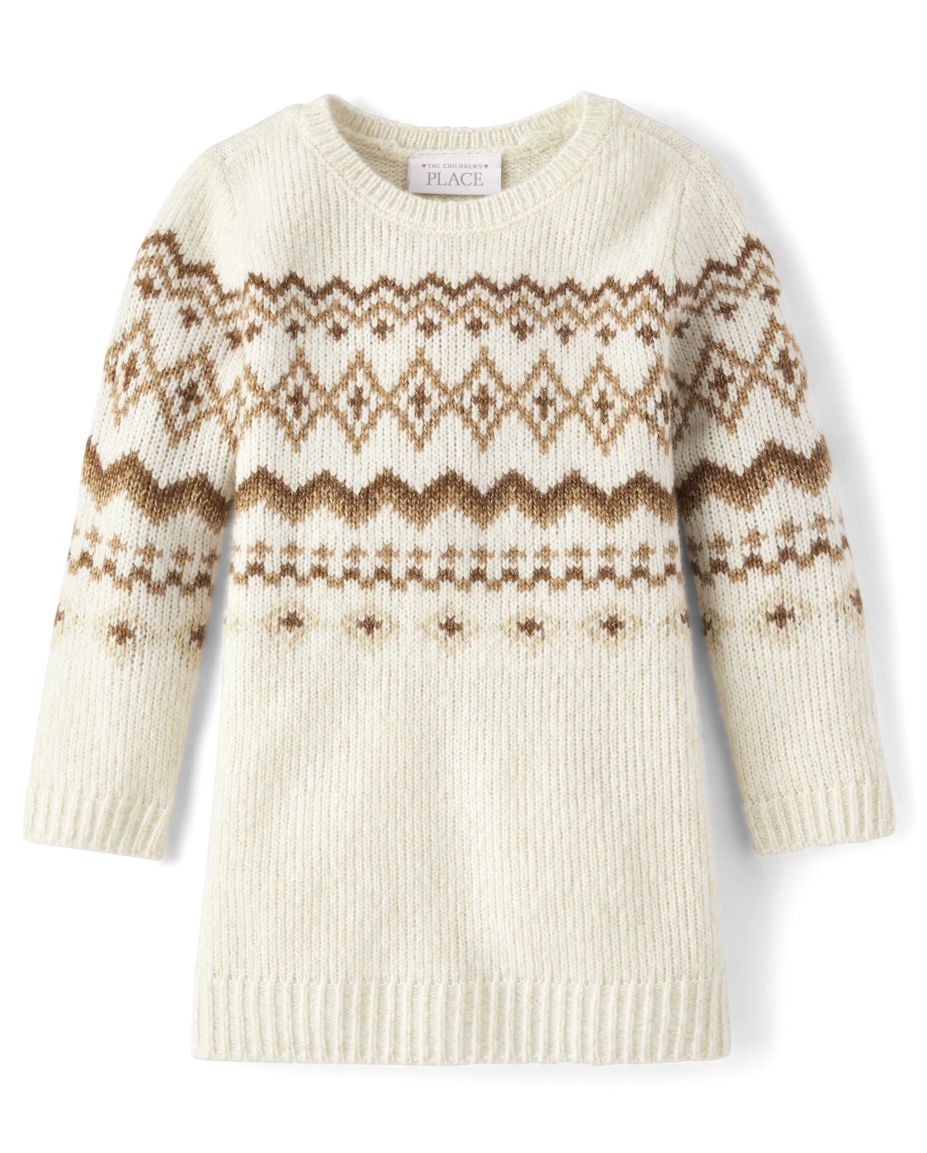 The Children'S Place Baby Girls' And Toddler Long Sleeve Sweater Dress, Cinnamon Fairisle, 5T