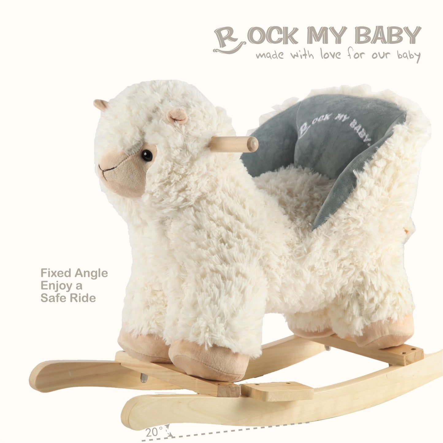 Rock My Baby Baby Rocking Horse Alpaca Llama with Chair, Plush Stuffed Animal Rocker, Wooden Rocking Toy Llama Animal Ride on fo