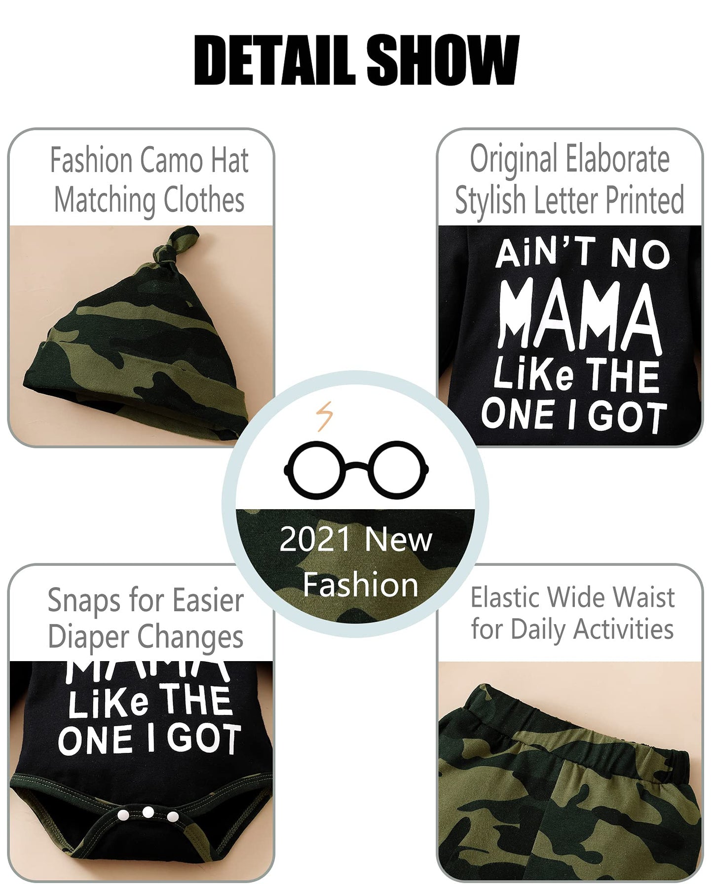 Nzrvaws Baby Boy Clothes 12-18 Months Toddler Boy Clothing Set Infant Romper Camouflage Top Long Pants With Hat 3Pc Infant Outfi