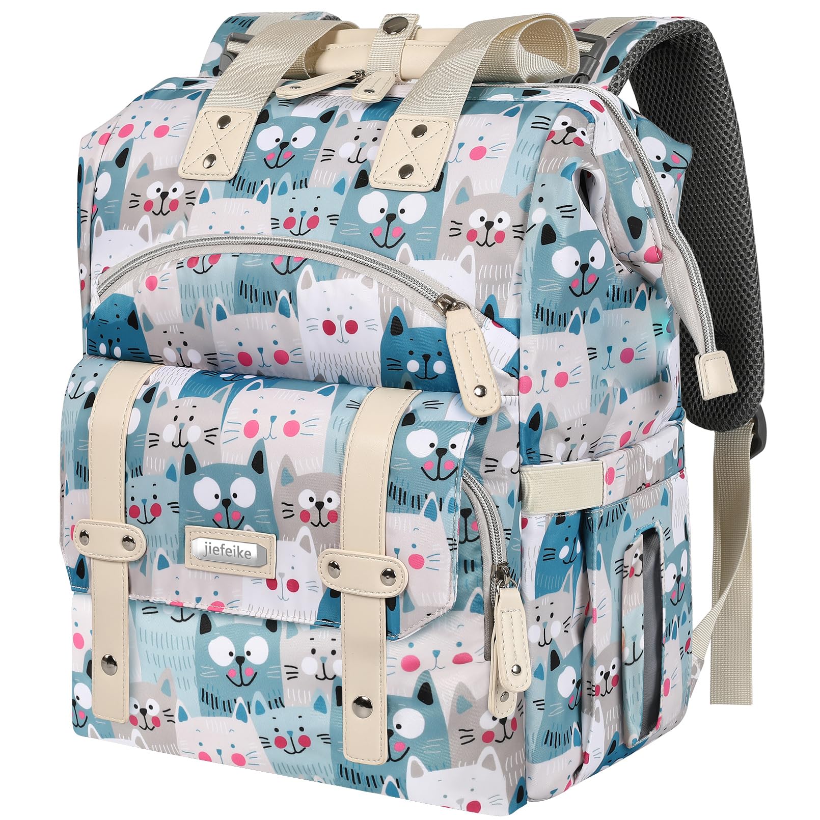 Jiefeike Diaper Bag Backpack,Baby Bags for Mom Dad Girls Boys,15.6inch Cat Dog Travel Baby Diaper Bags with Insulated Pockets RF