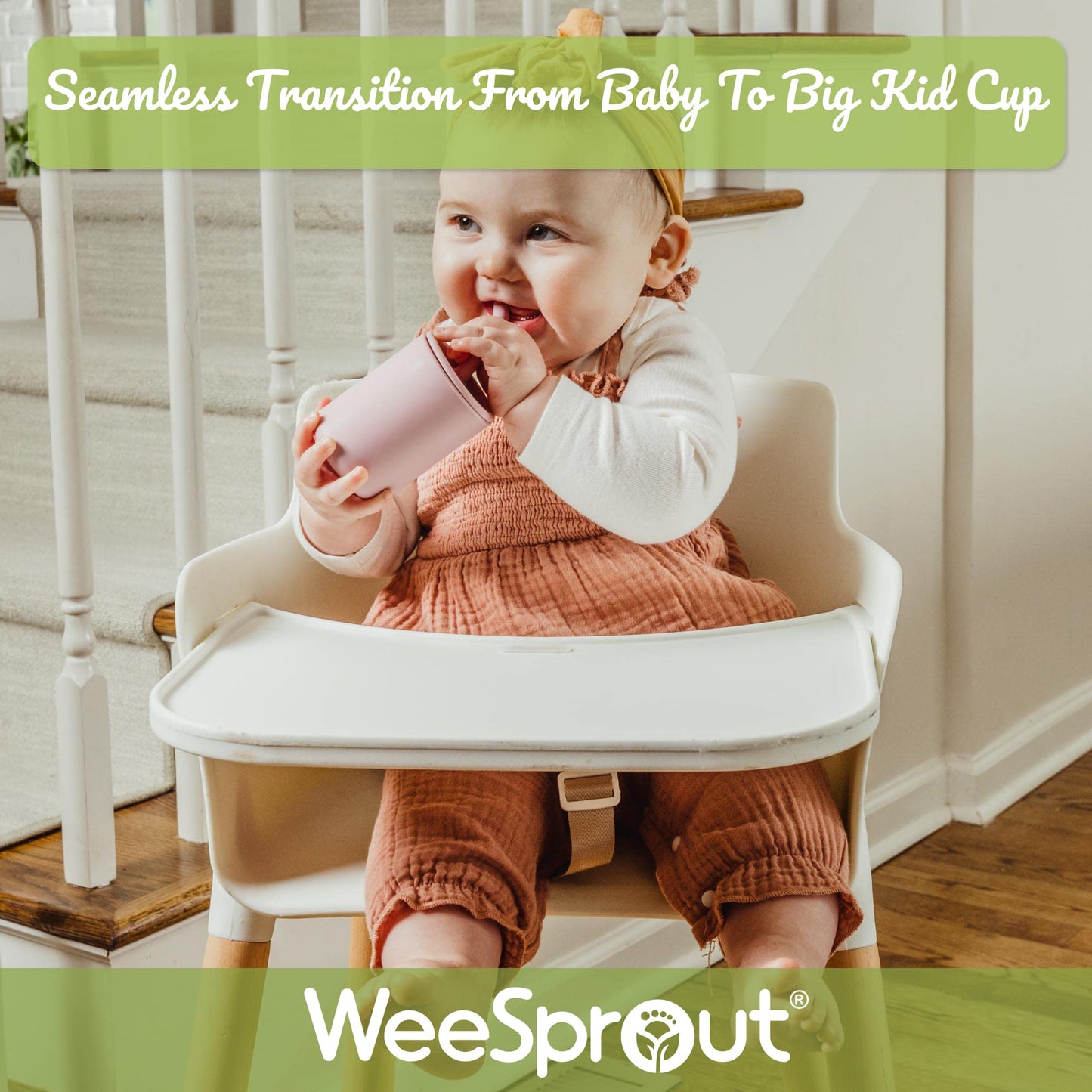 Weesprout Silicone Baby Cups With Straws And Lids, 4 & 8 Oz Options, Set Of 2, Food Grade Toddler Training Container, Built In S