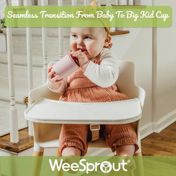 Weesprout Silicone Baby Cups With Straws And Lids, 4 & 8 Oz Options, Set Of 2, Food Grade Toddler Training Container, Built In S