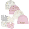 Gerber Baby Girls Cap And Mitten Sets 8Pc Pink Princess Newborn